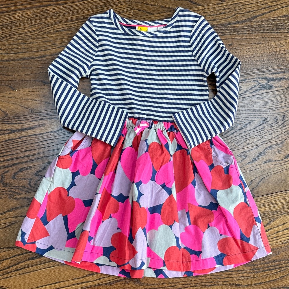Mini Boden Navy Striped and Heart Dress